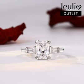 Jeulia Women's Ring Silver Engagement Ring: Baguette Cut Cubic Zirconia Wedding Ring Promise with White Diamond Jewellery for Women, Sterling silver