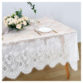 2 Pieces 60x120 Inches White Lace Tablecloth Rectangle Vintage Embroidered Lace Table Cover for Wedding Party Home Outdoor Fall Table Decorations