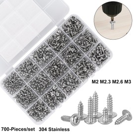 HanTof 700Pcs Tiny Phillips Pan Head with Washer Self Tapping Screws, 304 Stainless Steel, Small/Mini M2 M2.3 M2.6 M3 Wood Screws, Micro Sheet Metal Screws Assortment Kit for Electronic and Toy Repair