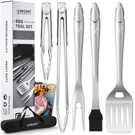 6PCS Duty BBQ Grill Tools Set with Stainless Steel Spatula, Tongs,Fork& Brush，Complete Barbecue Accessories Kit with Portable Bag，Perfect Grill Gifts for Barbecue Enthusiasts Men Dad (Black)
