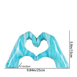 Navy blue hand heart decoration, heart hand statue, love finger sculpture wedding decoration, suitable for bookshelf coffee table office bedroom TV cabinet bookshelf small ornaments home decoration.