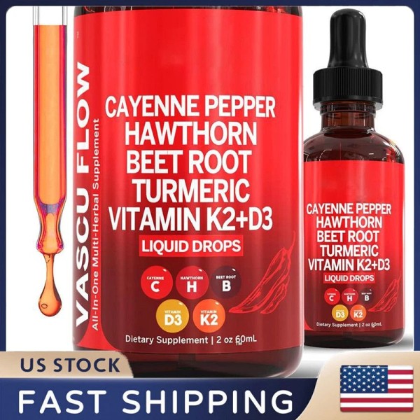 Unbranded Vascu Flow Cayenne Pepper Liquid Drops Hawthorn Root Vitamin