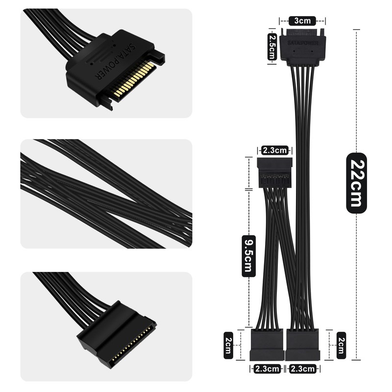 HuaLiSiJi SATA Cable Splitter 3 Compartments SATA Power Cable Splitter