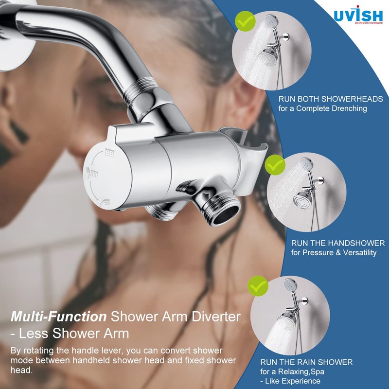 Metal Shower Diverter Valve with Hand Shower Holder, Full Flow