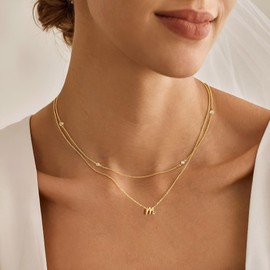 Turandoss Layered Initial M Necklaces for Women, Dainty 14K Gold Plated Cubic Zirconia Necklace Stack Cursive Heart Letter M Pendant Necklace Birthday Gifts for Women Trendy Jewelry Set