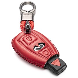 Vitodeco Genuine Leather Smart Key Fob Case Cover Protector with Key Chain Clip - Compatible for Infiniti QX30 (2017 - 2018 Models) - 2 or 3 Buttons, Red