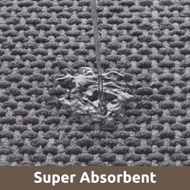 AMOAMI Chenille Bath Mat Super Absorbent Bathroom Mat Quick Dry Bath Mats for Bathroom Rubber Backed Bathroom Rugs Non Slip Washable Fit Under Door, Front of Bathtub, Sink, Darkgrey&LIGHTGREY 17"x24"