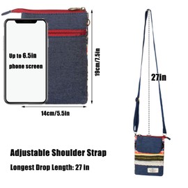 KXF Cell Phone Pouch Purse Wallet Canvas Zipper Ethnic Style Small Crossbody Messenger Bag Mini Shoulder Bag with Adjustable Shoulder Strap for Women Girls