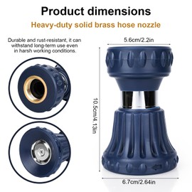 Heavy Duty Fire Water Nozzle, Blue Fireman Style Garden Hose Nozzle Leak Proof Adjustable Outdoor Hose Sprayer for Patio Cleaning Garden Lawn Watering