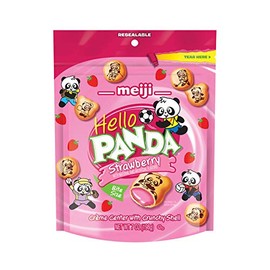 Meiji Hello Panda Cookies, Strawberry Crème Filled, Resealable Package - 7 oz, Pack of 6 - Bite Sized Cookies with Fun Panda Sports