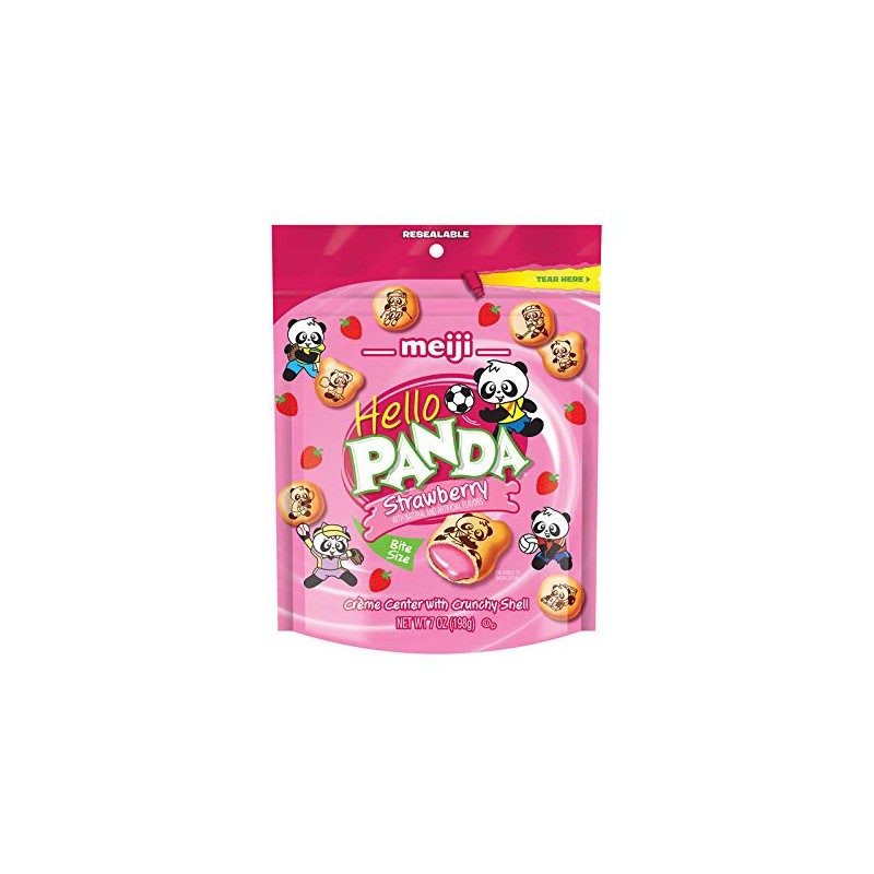 Meiji Hello Panda Cookies, Strawberry Crème Filled, Resealable Package -