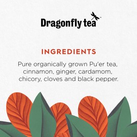 Dragonfly Tea Digestive Chai Pu'er Teabags (4x20 Tea Bags), Organic Fermented Chai Tea Bags for Gut Health Support 80 x Individually Wrapped Tea Bags