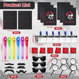45 Stück Detektiv Set Kinder,Detektiv Kindergeburtstag Mitgebsel mit UV Stift,Lupen Spielzeug, Detektivausweis, Schnurrbart,Notizbuch,Fingerabdruck Stempelkissen,Sonnenbrille,Detektiv Rollenspiel