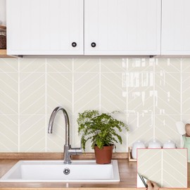 Alwayspon 10 Sheet 11.43''x 9inch Beige 3D Vinyl Wall Tile Sticker Transfers, Peel and Stick Self-Adhesive Waterproof Splashback Stick on Tile Decals for Kitchen Bathroom Wall