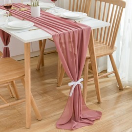 CHUQING Table Runner Chiffon, 70 x 300 cm, in Dusty Pink, Washable, Table Decoration, Wedding, Dusky Pink