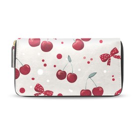 Bolaz Long Wallets Leather Bifold Wallet for Women Red Cherry Polka Dot with Zipper Credit Card Holder Large Capacity
