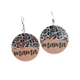 Mother's Day Earrings Mama Bear Wooden Dangle Earrings Sunflower Butterfly MAMA Letter Wooden Earrings for Mother Jewelry-Leopard
