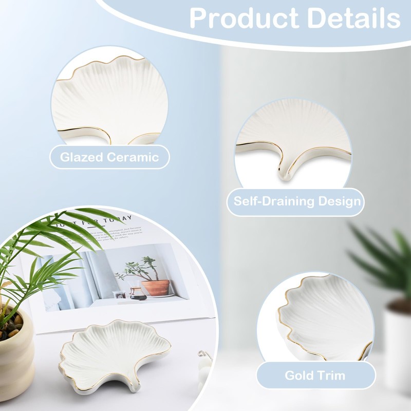 YoHyien Ceramic Soap Dish with Drainage, Ginkgo Leaf Shaped Soap