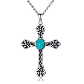 DOLIOX Real Turquoise Cross Necklace for Women 925 Sterling Silver Black Celit Knot Peandant Jewelry for Her Dainty and Vintage