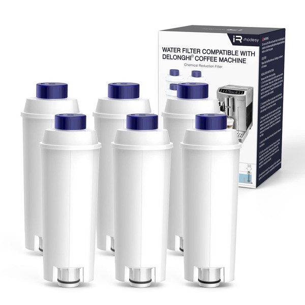 iRhodesy Water Filter for DeLonghi DLSC002, Coffee Filter Water Filter Compatible with DeLonghi ECAM, ETAM, ESAM, BCO, EC (Pack of 6)