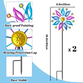 VeyFolzin.st 2 x Metal Windmill Garden Decoration with Diamond Design in Colourful Colours, Easy to Assemble Wind Sculpture Spinner with Metal Stake, Elegant Wind Chimes for Garden, Lawn and Patio
