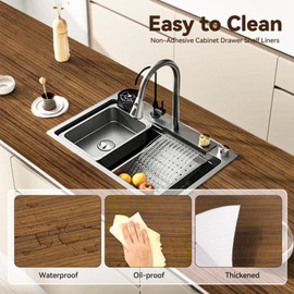 Drawer Shelf Liner for Kitchen Cabinets, Non Adhesive Slip Resistant Shelf Paper Easy to Clean, Strong Grip Thickened Waterproof Washable Mats for Pantry Shelves, Cupboard, Wood Grain, 12 in x 30 FT