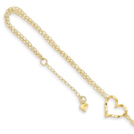 Core Gold 14k Double Strand Heart 9 Inch with 1 Inch extension Anklet 9 Inches