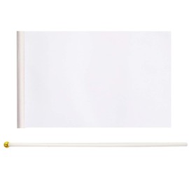 100 Pack Blank White Small FlagS DIY Mini White Hand Waving Flags Banners Pennant Decoration for Game Parade Sport Events, Festival Party Handheld Flags with Plastic Stick 14 * 21cm with Gold Ball