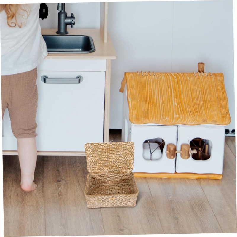 STOBAZA Bamboo Storage Boxes Lids Seagrass Wicker Baskets under Bed