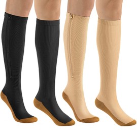 bropite Zipper Open Toe Compression Socks-2 Pairs Calf Knee 15-20 mmHg Compression Socks for Walking,Running,Nurses,Pregnancy