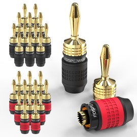 FosPower Deadbolt Banana Plugs 12 Pairs / 24 pcs, Screwless Type 24k Gold Plated Banana Speaker Plug Connectors for Speaker Wire, Home Theater, Audio/Video Receiver and Sound Systems