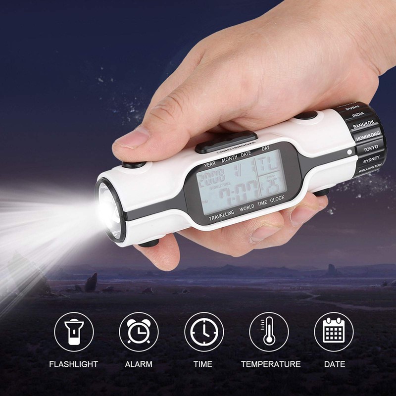GOTOTOP Travel Clock,Flashlight LED Digital World Time Travel Alarm Clock