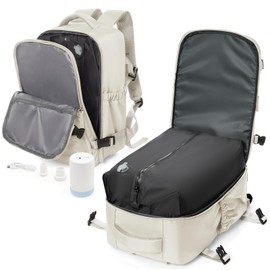 Vacuum Travel Backpack for Women, Cabin Bags 40x20x25 for Ryanair, Travel Hand Luggage Backpack Carry-ons Bag with Vacuum Compression Beige