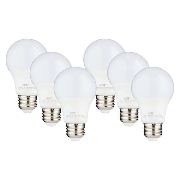 (6 PACK) KOR 9W LED A19 Light Bulb – (60W Equivalent), UL Listed, 5000K (Bright White – Daylight), 750 Lumens, Non-Dimmable, LED 9-Watt Standard Replacement Bulbs With E26 Base, 15000 Hours, Long Life