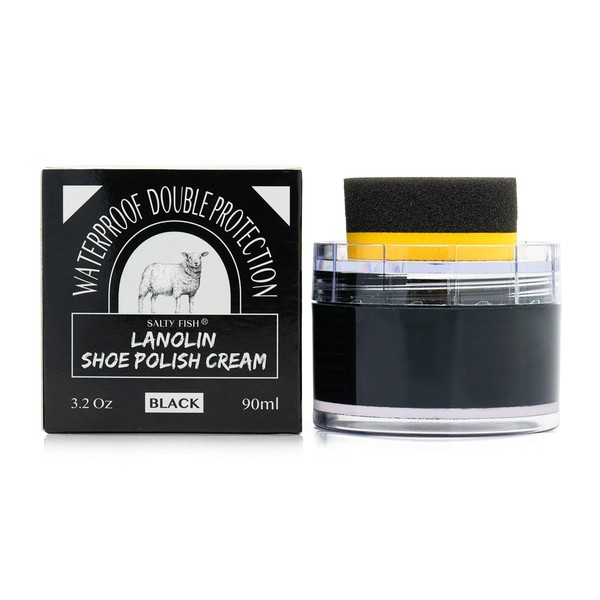 SALTY FISH Shoe Polish with Shoe Shine Sponge Applicator (Black)