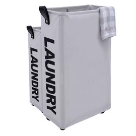 Caroeas X-Large Slim Laundry Baskets 65L Tall with Leather Handle, Laundry Basket on Wheels , Collapsible Laundry Hamper, Rolling Hamper Dorm Baskets