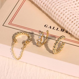 XFSRG Set of 3 Vintage Earrings Set Golden Silver Clip-On Earrings without Ear Hole with Chain Design Zirconia Details and Pearl Structure Elegant Earrings for Women Everyday and Festivals, Copper