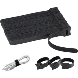 80PCS Reusable Cable Ties, 150mm Black Adjustable Cord Organiser Ties, Multi-Purpose Hook Loop Cable Management Wire Ties for Organising Home, Office, Data Centers