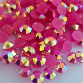 MajorCrafts 500pcs 6.5mm ss30 Jelly AB Flat Back Round 14 Facets Resin Rhinestones Arts and Crafts Embellishment Gems (Hot Pink AB C73)