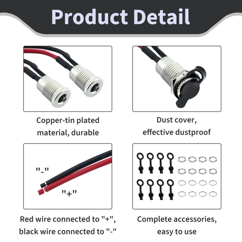 Pack of 8 DC Hollow Plug 5.5 x 2.1 mm,