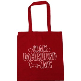 Hippowarehouse Crazy Dachshund lady dog Tote Shopping Gym Beach Bag 42cm x38cm, 10 litres