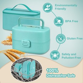 Pawtong Bento Lunch Box with 8oz Soup Thermo, Kids Sustainable Bento Box Leakproof Lunch Food Containers with Lunch Bag, Kids Thermo Insulated Hot Food Jar for School, Trvael (Blue)