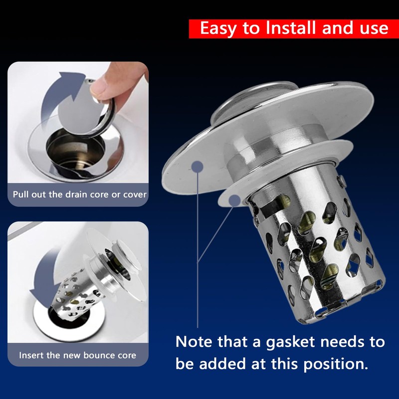 REZZI Sink Plug Replacement Universal Pop Up Stopper with Removable