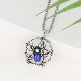 ZPMMPZ Gothic Spider Necklaces Pentagram Spider Necklace Lapis Lazuli Cosplay Protection Necklace Magic Healing Wicca Amulet Star Neckalce Crystal Pentacle Pendant Necklace Jewelry Gifts for Women