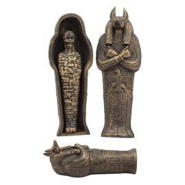 Ebros Gift Egyptian God of The Dead Anubis Sarcophagus Box with Mummy Figurine 5.25" Long God of Afterlife and Mummification Anubis Coffin Sculpture 3 Piece Set