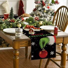 Artoid Mode Merry Christmas Table Runner Black, Seasonal Winter Xmas Holiday Kitchen Dining Table Decoration for Indoor Outdoor Home Party Decor 13 x 90 Inch