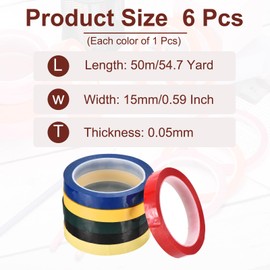 MECCANIXITY 6 Rolls Whiteboard Tape Graphic Chart Tape 12mm 54.7 Yard Art Tape Thin Pinstripe Tape Masking Tape for Gift Wrapping Craft Supplies, Red, Green, Blue, Yellow, Black, Light Yellow