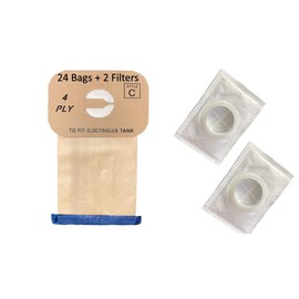NorthShore Vacuum 24 Pack Replacement Electrolux Style C Canister Vacuum Bags + 2 Replacement After Filters.