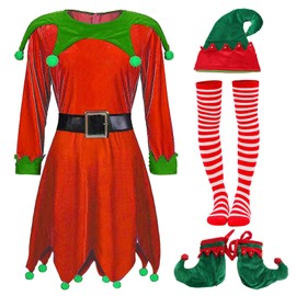 YKYOBFA Christmas Costumes for Women, Elf Outfit Festive Christmas Outfits Mrs Claus Costume Xmas Fancy Outfit for Party
