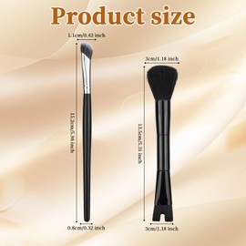 2pcs Nose Contour Brushes, 5.31 Inch 2-in-1 U-Shaped Fluffy and Angled Brush Set Nose Shaper Practical Makeup Tools for Sculpting, Highlighting, Defining (Black Rod & Black Bristles)